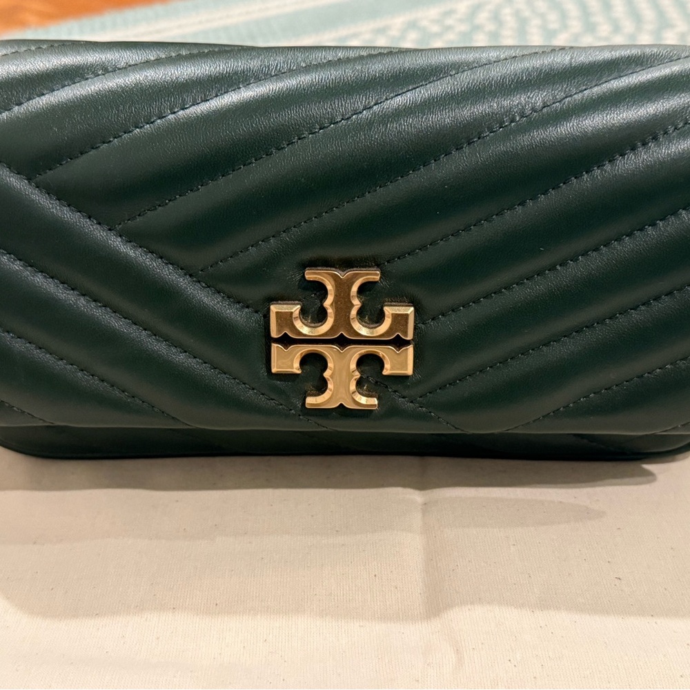 Tory Burch Dark Green Kira Chevron Flap Small